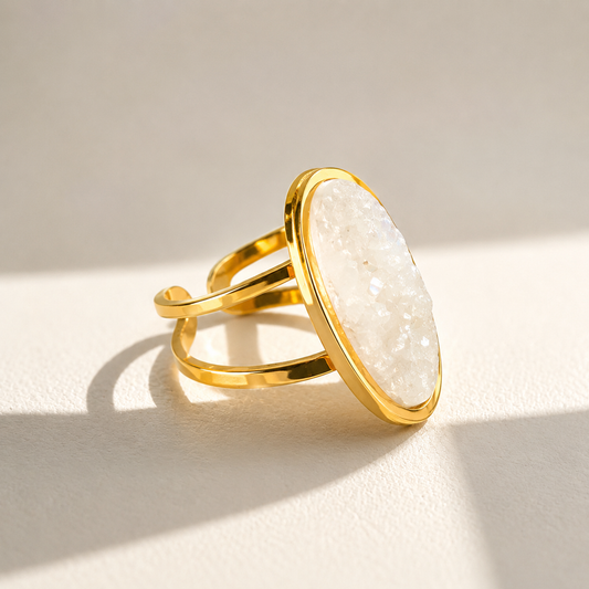 Off White 18K Gold Plated 304 Stainless Steel Adjustable Ring