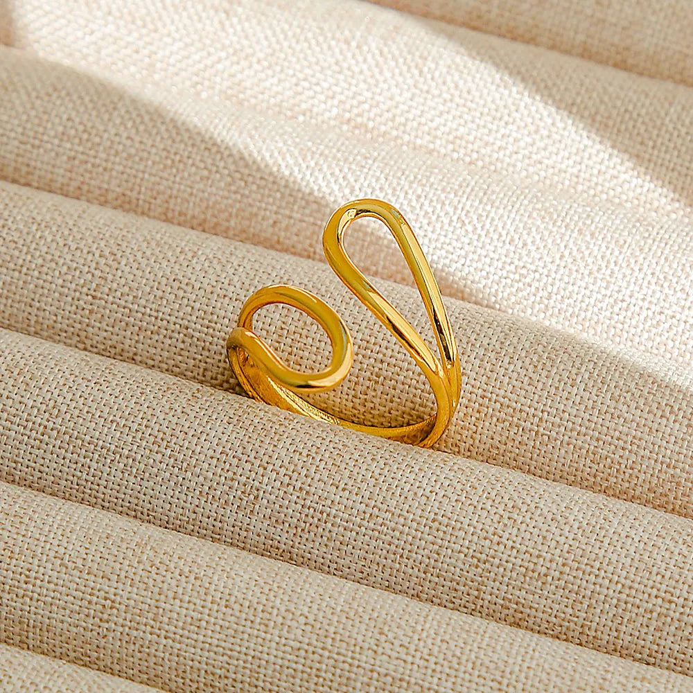 Unique Pattern Waterdrop 18K Gold Plated 304 Stainless Steel Adjustable Ring