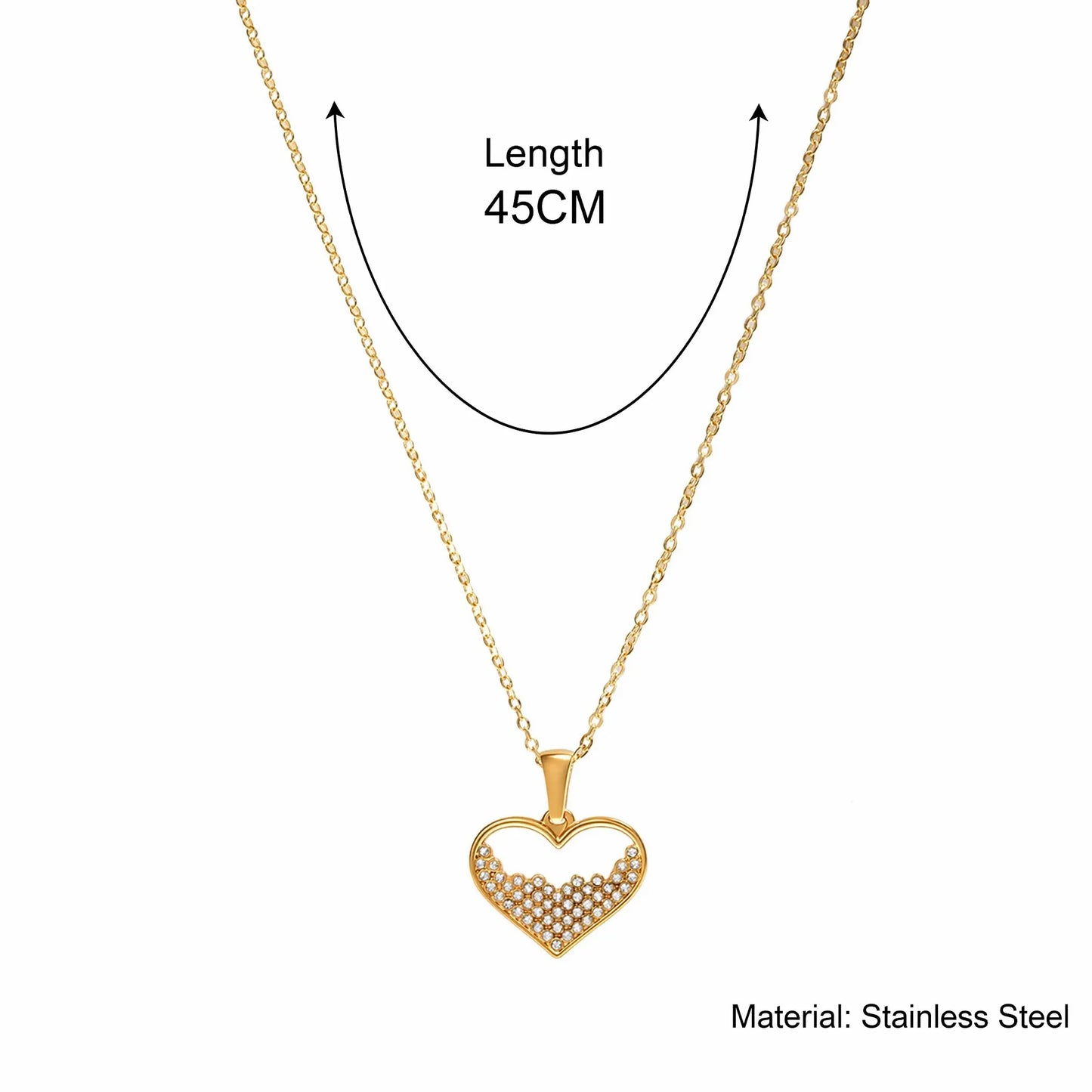 Heart Zirconia 18K Gold Plated 304 Stainless Steel Necklace
