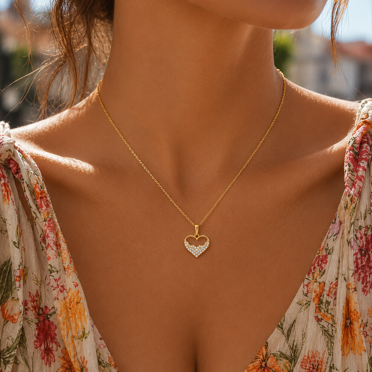 Heart Zirconia 18K Gold Plated 304 Stainless Steel Necklace
