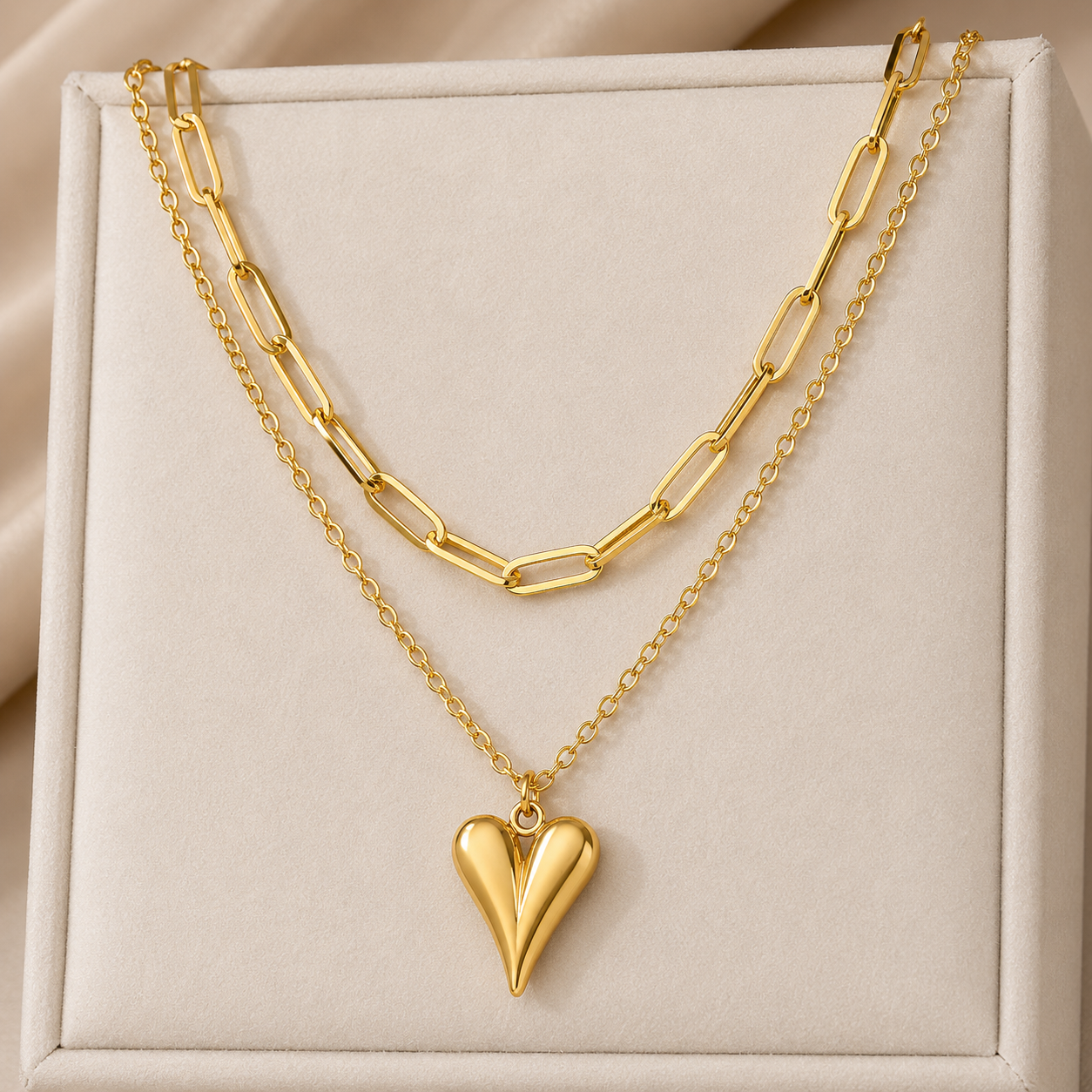 Heart PaperClip 18K Gold Plated 304 Stainless Steel Layered Necklace