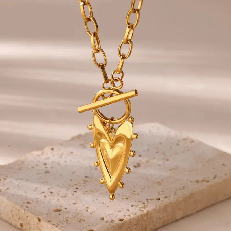 Heart Cuban Link 18K Gold Plated 304 Stainless Steel Necklace