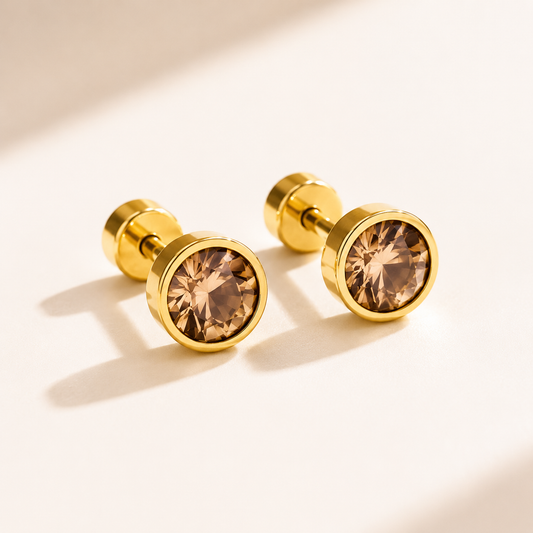 Dark Chocolate Zirconia 18K Gold Plated 304 Stainless Steel Stud