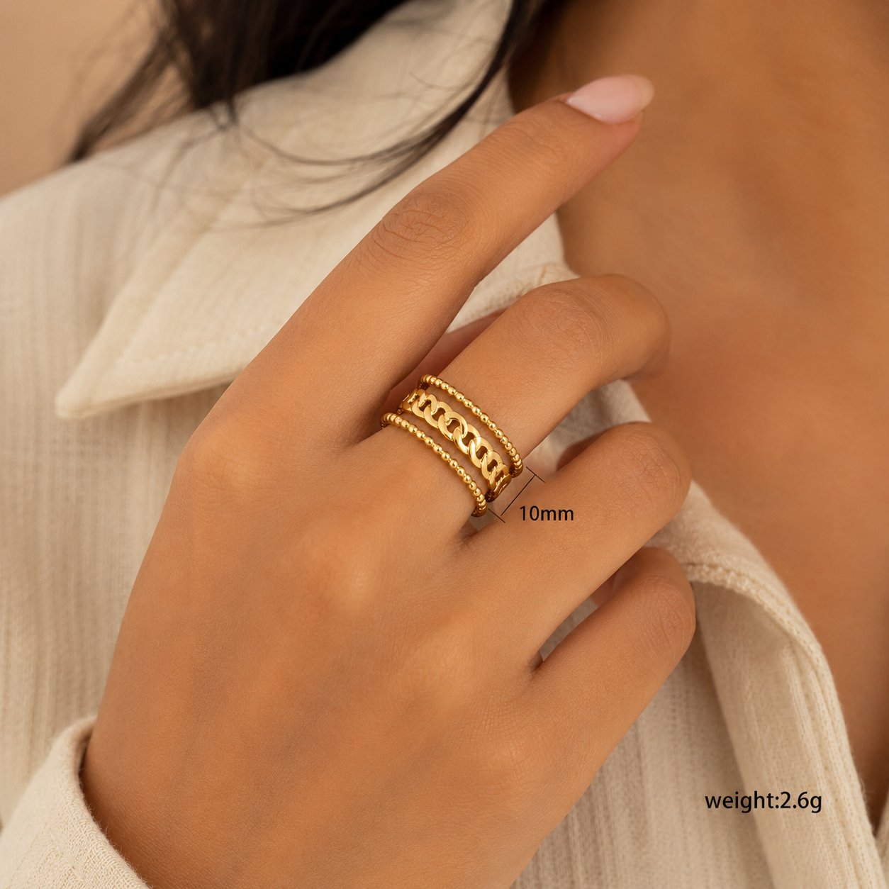 Three Layer Twisted 18K Gold Plated 304 Stainless Steel Ring