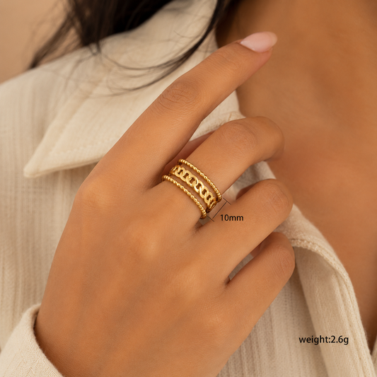 Three Layer Twisted 18K Gold Plated 304 Stainless Steel Ring