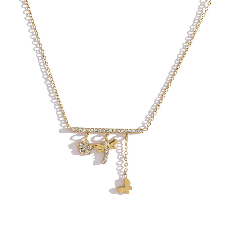 Butterfly Flow’r 18K Gold Plated 304 Stainless Steel Charm Necklace
