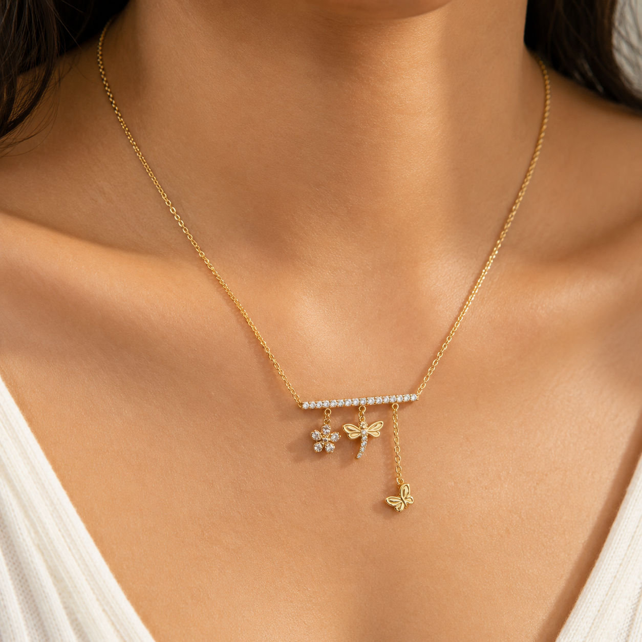 Butterfly Flow’r 18K Gold Plated 304 Stainless Steel Charm Necklace