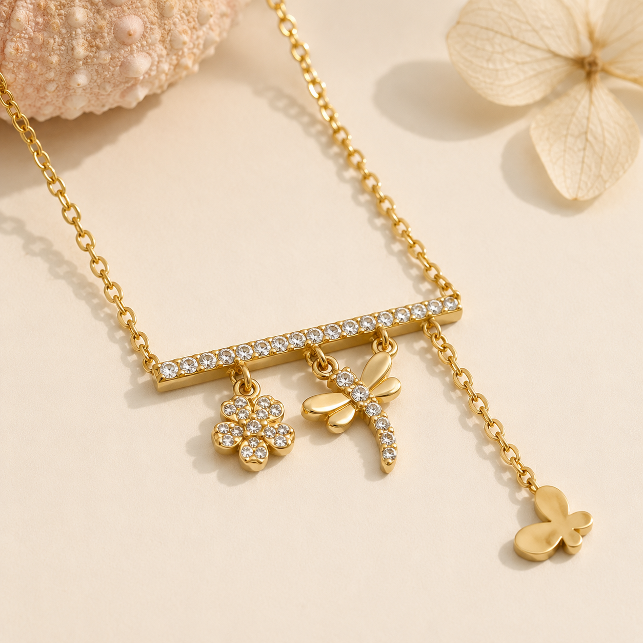 Butterfly Flow’r 18K Gold Plated 304 Stainless Steel Charm Necklace
