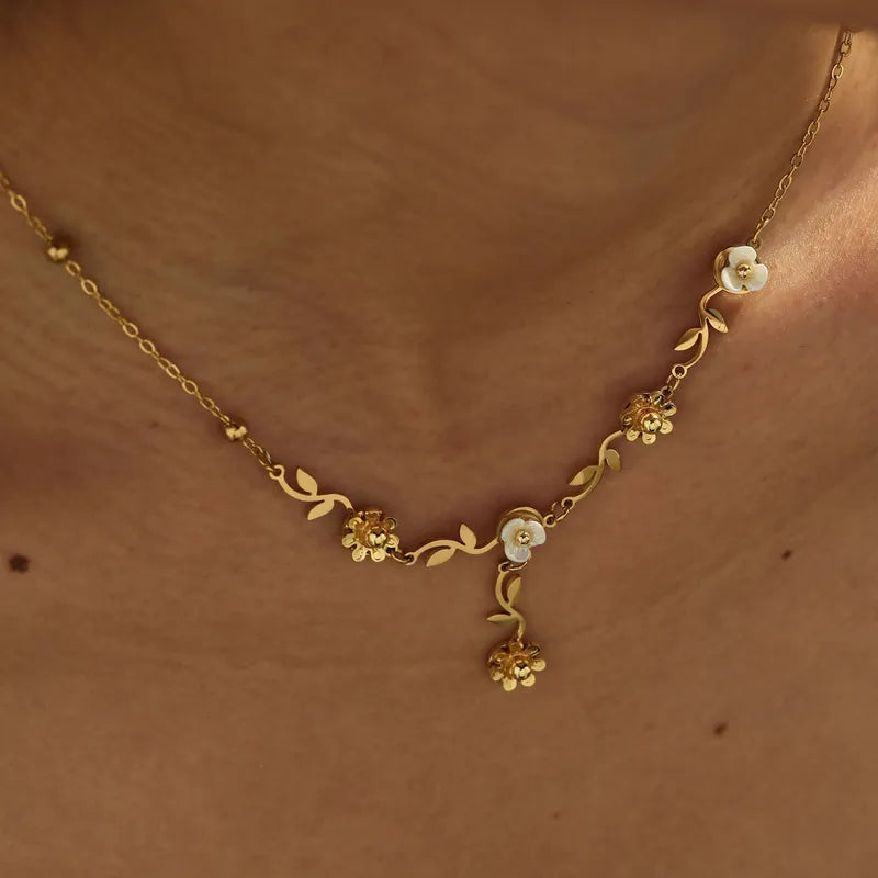 Floral Design 18K Gold Plated and 304 Stainless Steel Necklace/Bracelet