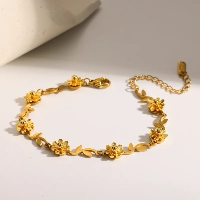 Floral Design 18K Gold Plated and 304 Stainless Steel Necklace/Bracelet