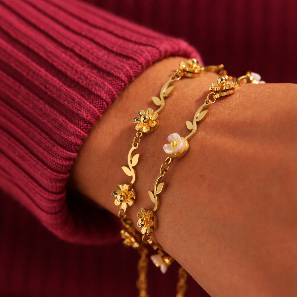 Floral Design 18K Gold Plated and 304 Stainless Steel Necklace/Bracelet