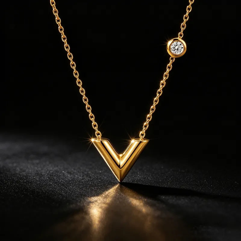 V Zirconia 18K Gold Plated 304 Stainless Steel Necklace