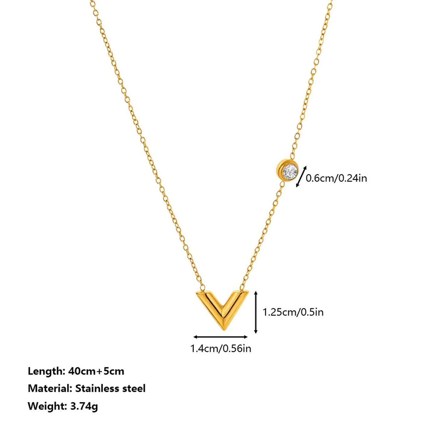 V Zirconia 18K Gold Plated 304 Stainless Steel Necklace