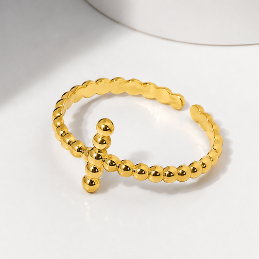 Vertical Lines 18K Gold Plated 304 Stainless Steel Adjustable Ring