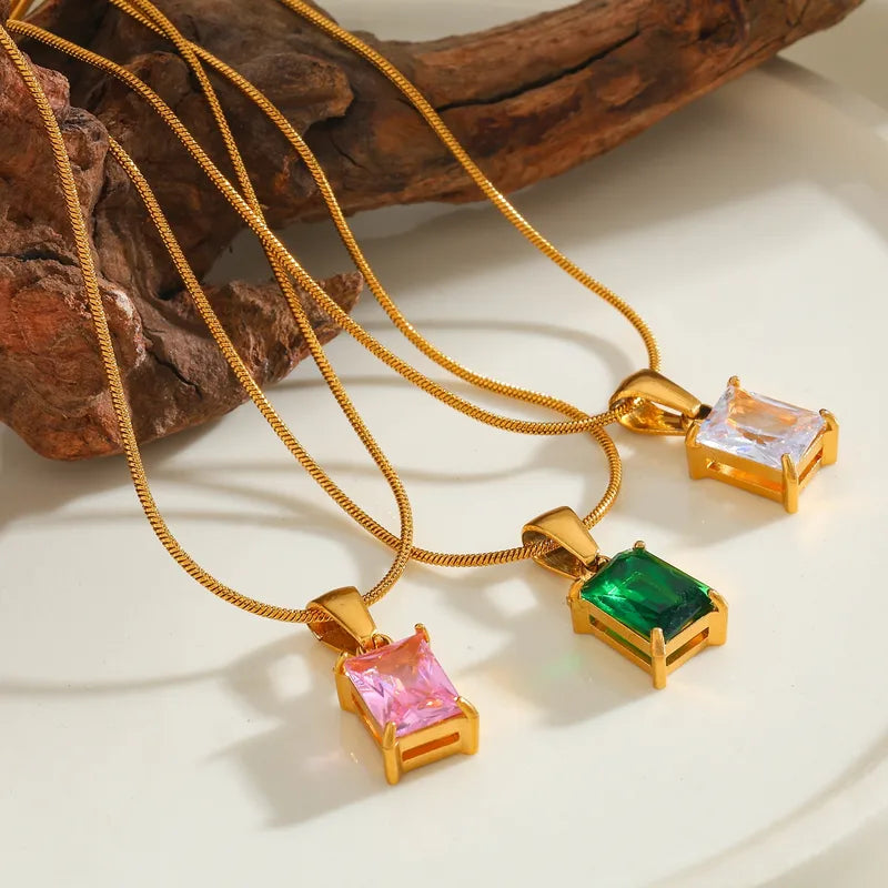 Rectangle Pendant and 18K Gold Plated and 304 Stainless Steel Necklace