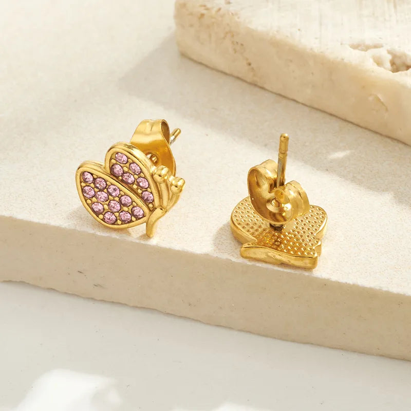 Pretty Butterfly Gem 18K Gold Plated 304 Stainless Steel Stud