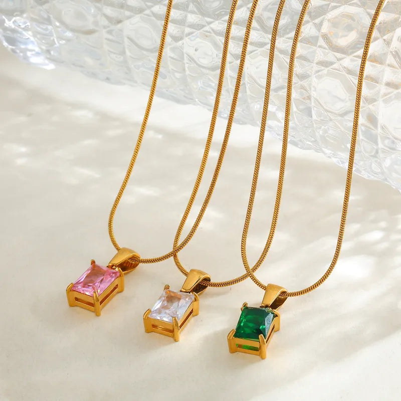 Rectangle Pendant and 18K Gold Plated and 304 Stainless Steel Necklace