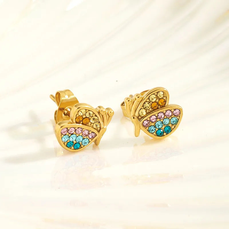 Pretty Butterfly Gem 18K Gold Plated 304 Stainless Steel Stud