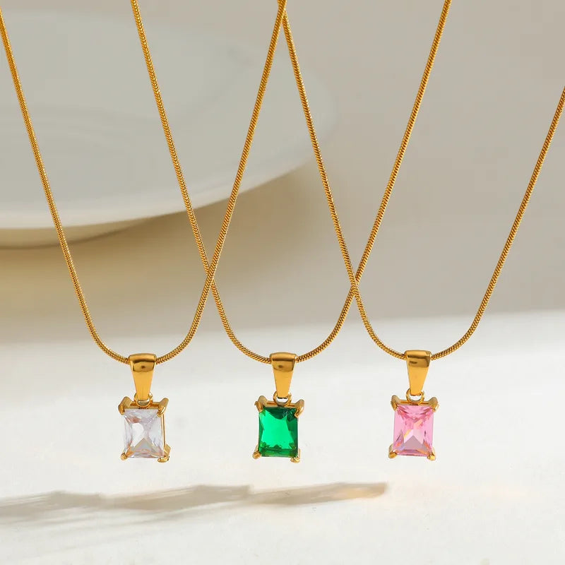 Rectangle Pendant and 18K Gold Plated and 304 Stainless Steel Necklace