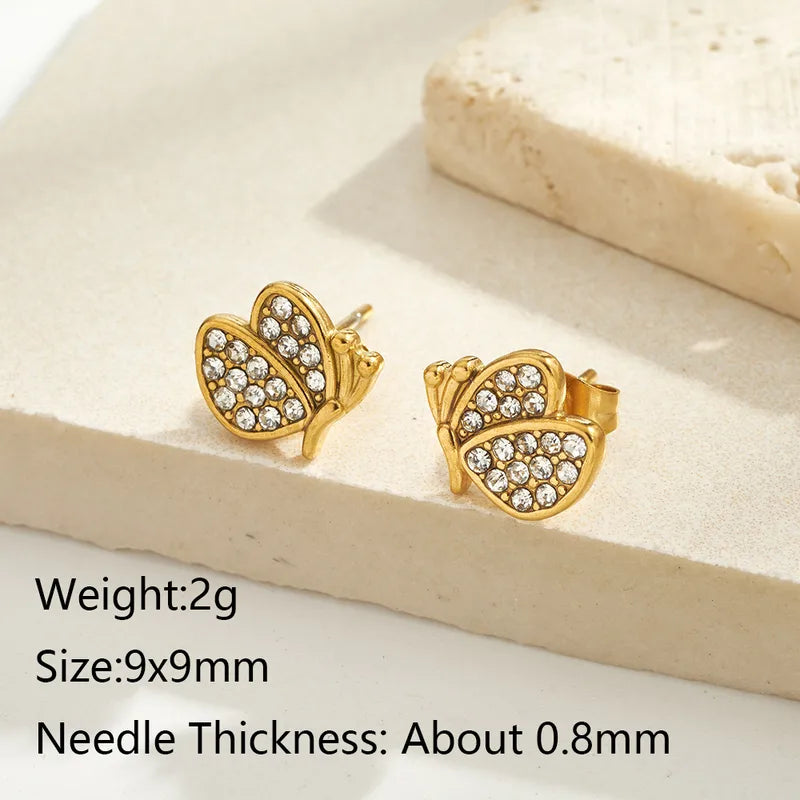 Pretty Butterfly Gem 18K Gold Plated 304 Stainless Steel Stud