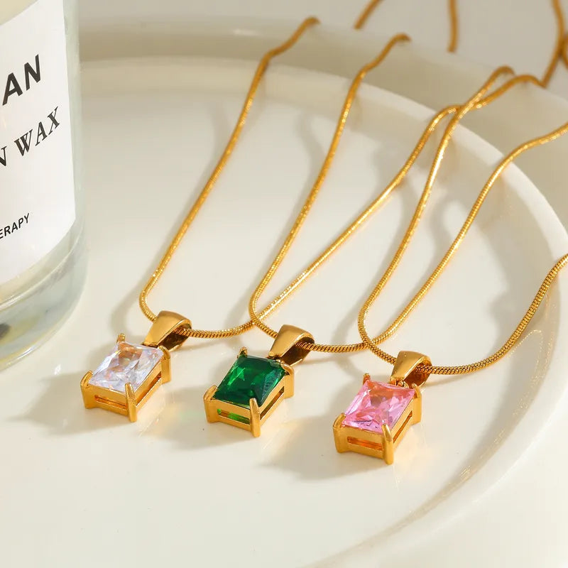 Rectangle Pendant and 18K Gold Plated and 304 Stainless Steel Necklace