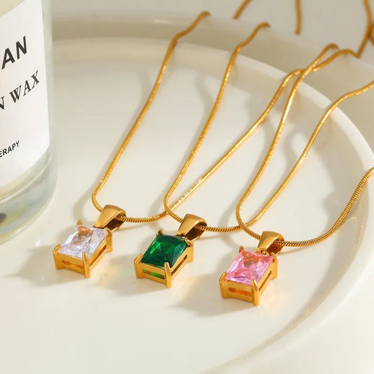 Rectangle Pendant and 18K Gold Plated and 304 Stainless Steel Necklace