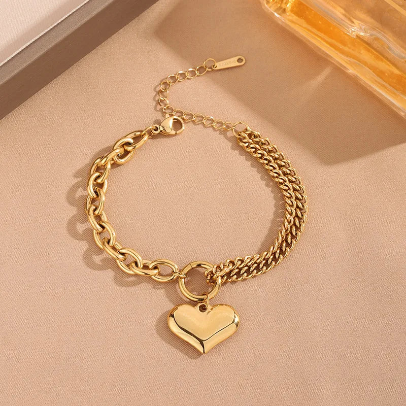 Heart Double Strand 18K Gold Plated 304 Stainless Steel Bracelet