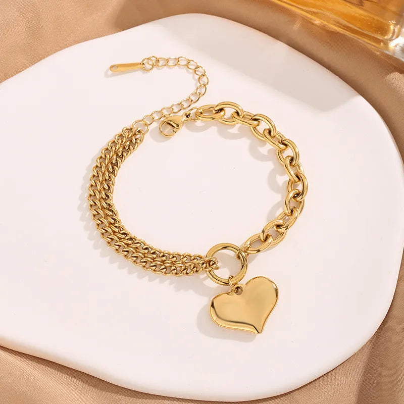 Heart Double Strand 18K Gold Plated 304 Stainless Steel Bracelet