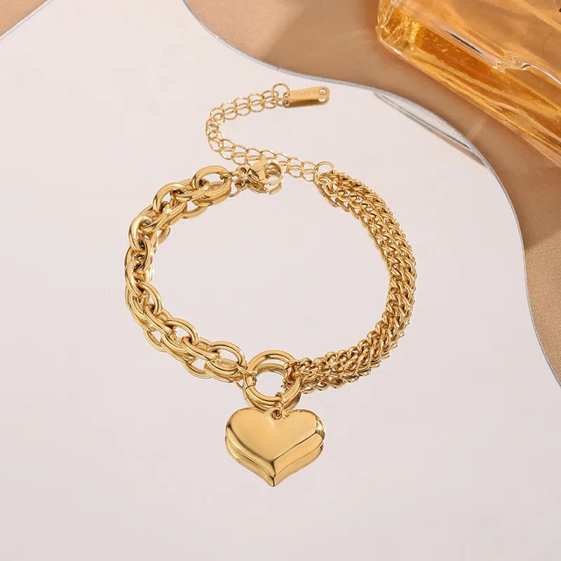 Heart Double Strand 18K Gold Plated 304 Stainless Steel Bracelet