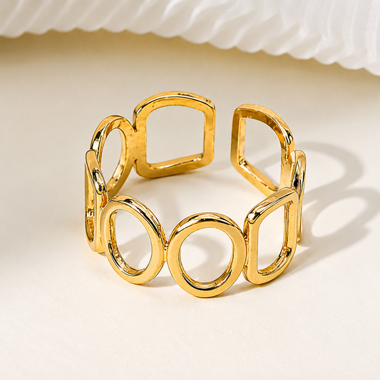 Circle Rectangle Shape 18K Gold Plated 304 Stainless Steel Adjustable Ring