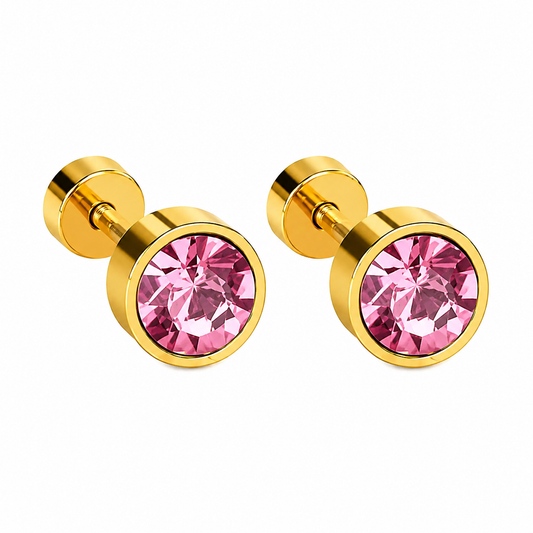 Pink Xirconia 18K Gold Plated Gold 304 Stainless Steel Screw Back Stud