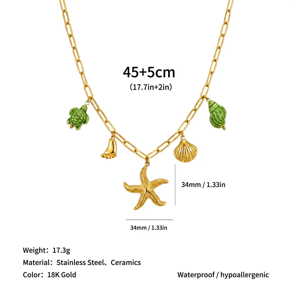 Star Fish 18K Gold Plated 304 Stainless Steel Charm Necklace