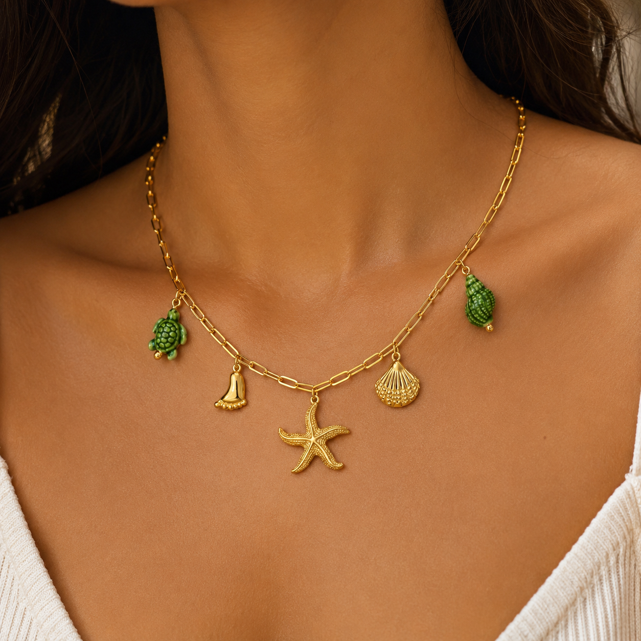 Star Fish 18K Gold Plated 304 Stainless Steel Charm Necklace
