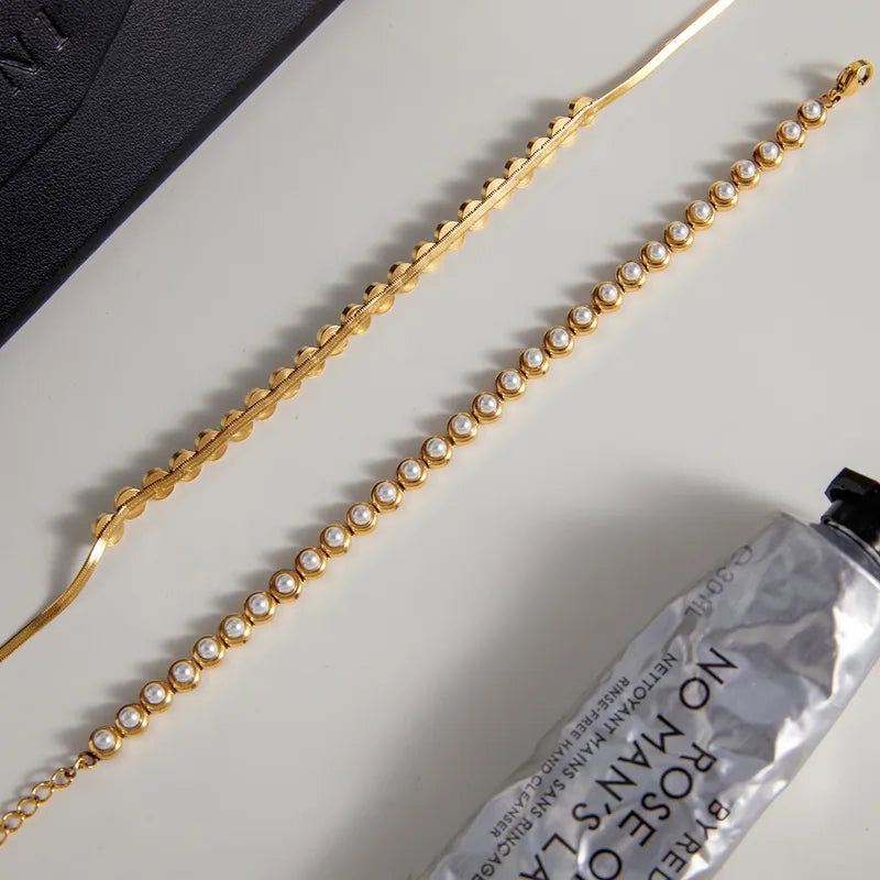 Pearl Abundance 18K Gold Plated Snake Link 304 Stainless Steel Necklace