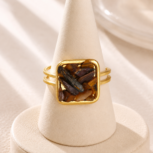 Brown Collar 18K Gold Plated 304 Stainless Steel Adjustable Ring