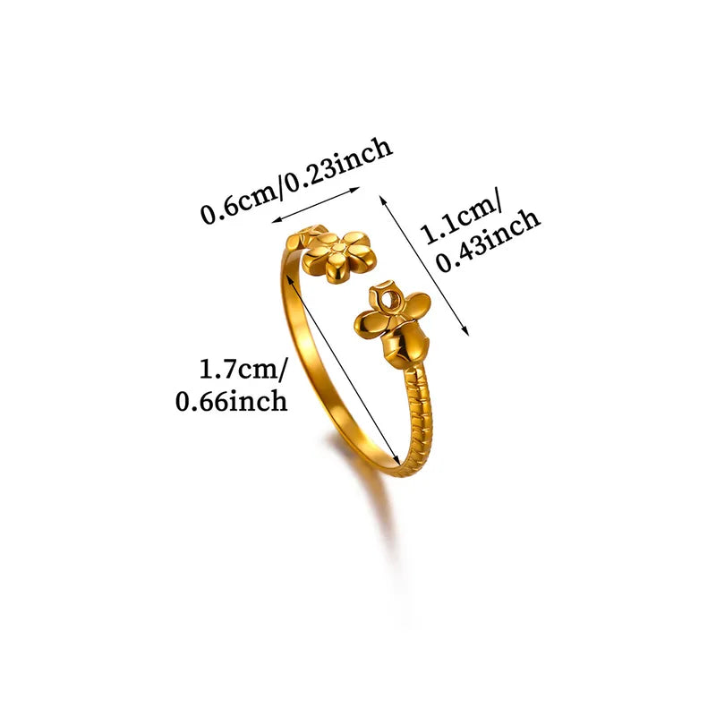 Non Tarnish Flower Ring 304 Stainless Steel With 18K Real Gold Plated PVD Coating