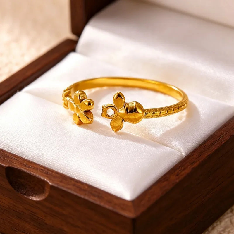 Non Tarnish Flower Ring 304 Stainless Steel With 18K Real Gold Plated PVD Coating
