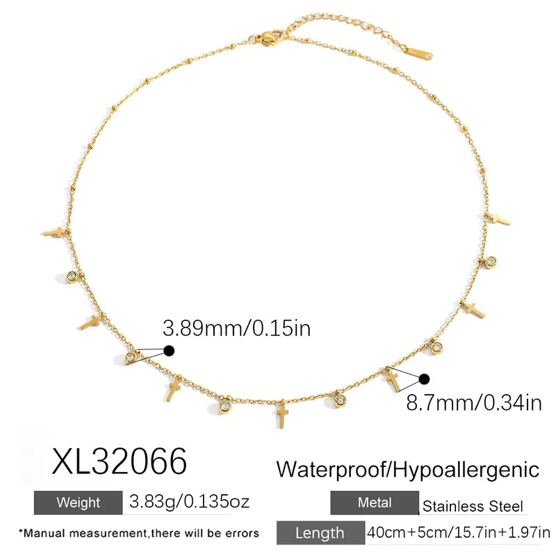 Cross Zircon 18K Gold Plated Charmed 304 Stainless Steel Necklace