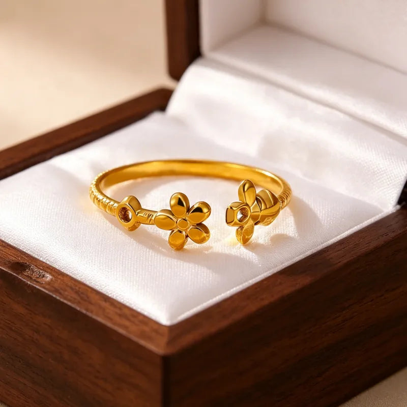 Non Tarnish Flower Ring 304 Stainless Steel With 18K Real Gold Plated PVD Coating