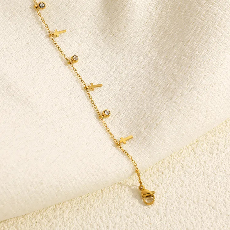 Cross Zircon 18K Gold Plated Charmed 304 Stainless Steel Necklace