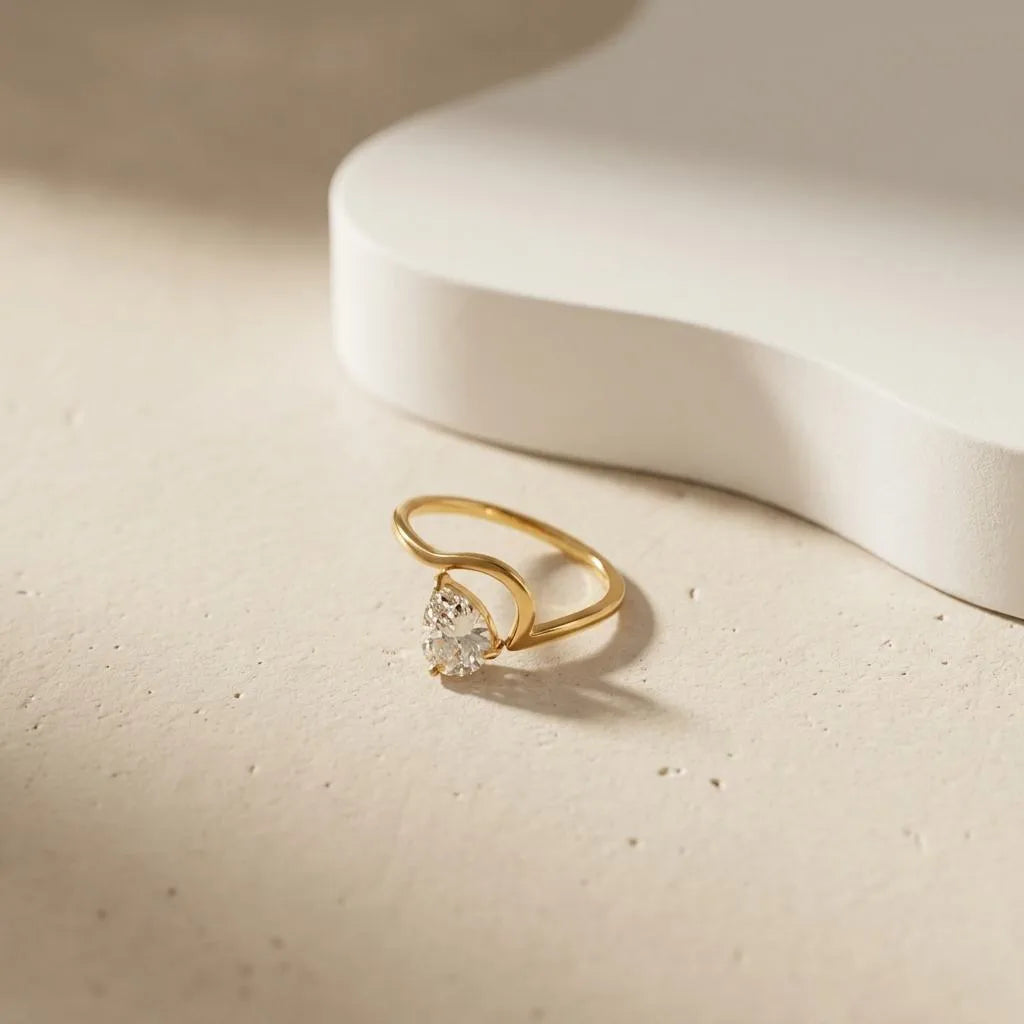 Irregular Zirconia 304 Stainless Steel 18K Gold Plated Ring