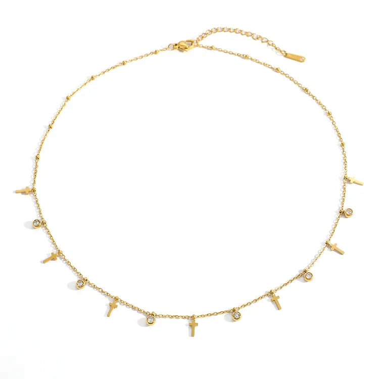 Cross Zircon 18K Gold Plated Charmed 304 Stainless Steel Necklace