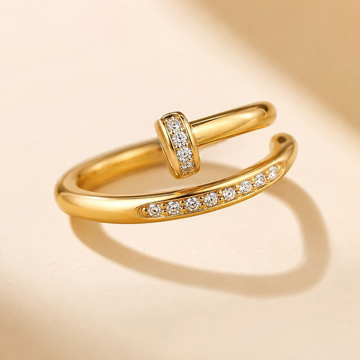 Nail Head Cubic Zirconia 18K Gold Plated 304 Stainless Steel Ring