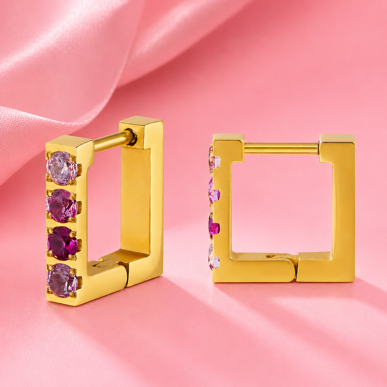 Pink and Purples 18K Gold Plated 304 Stainless Steel Hoop