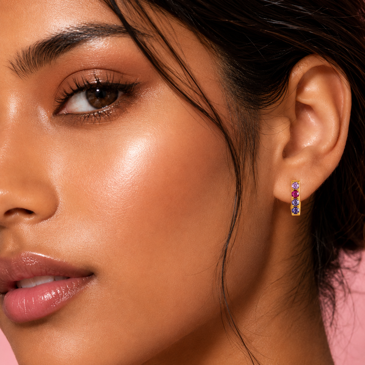 Pink and Purples 18K Gold Plated 304 Stainless Steel Hoop