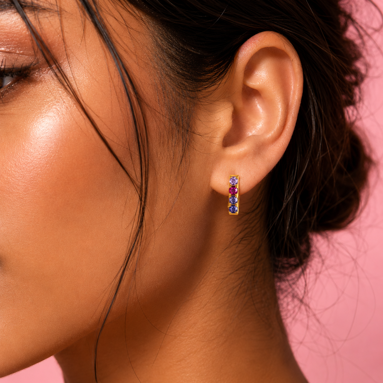 Pink and Purples 18K Gold Plated 304 Stainless Steel Hoop