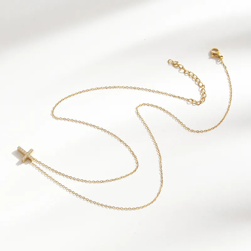 Cross Zirconia 18K Gold Plated 304 Stainless Steel Necklace