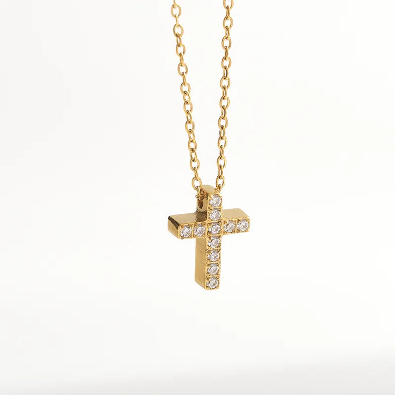 Cross Zirconia 18K Gold Plated 304 Stainless Steel Necklace