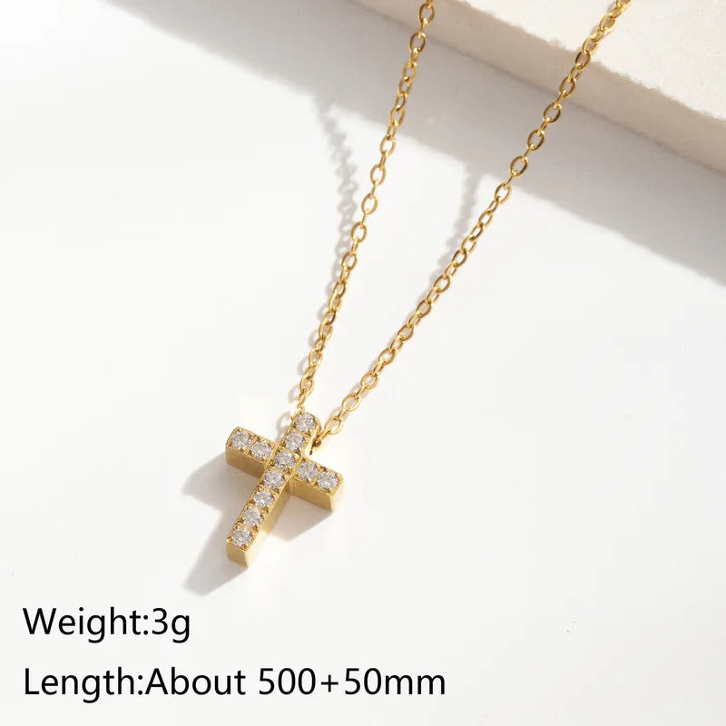 Cross Zirconia 18K Gold Plated 304 Stainless Steel Necklace