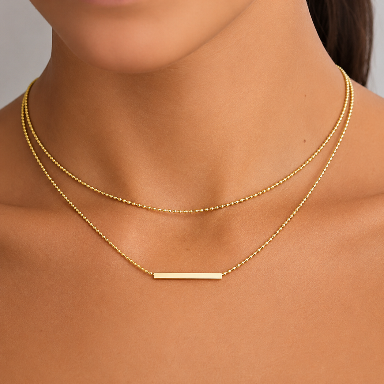 Bar Double Layer 18K Gold Plated 304 Stainless Steel Necklace